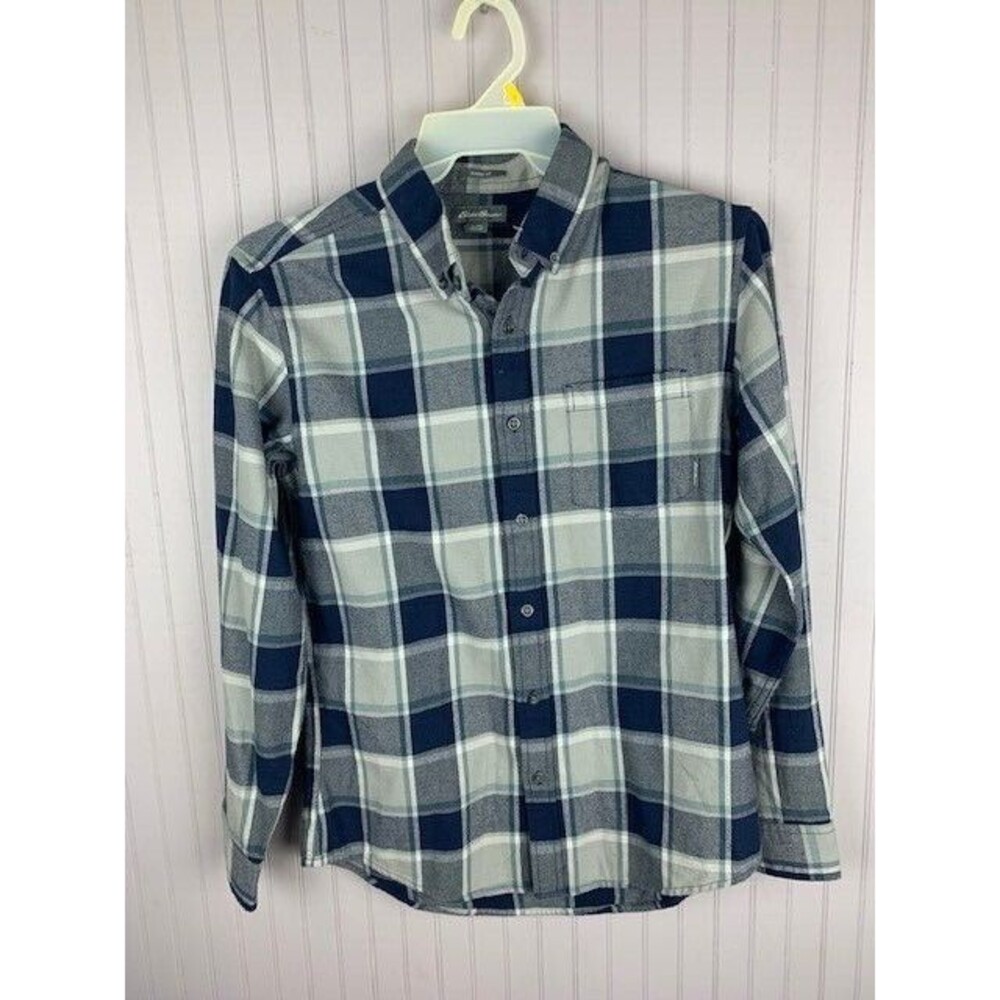 Edie Bauer Size M Mens Shirt Long Sleeve Blue Plaid Button Down Cotton